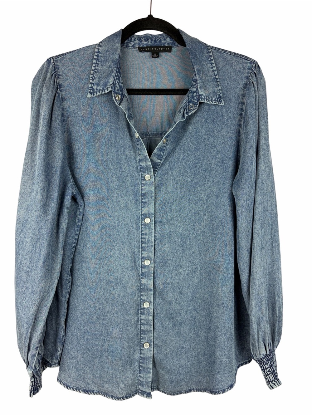 Jane + Delancey Chambray Lyocell Puff Sleeve Snap Front Shirt Medium